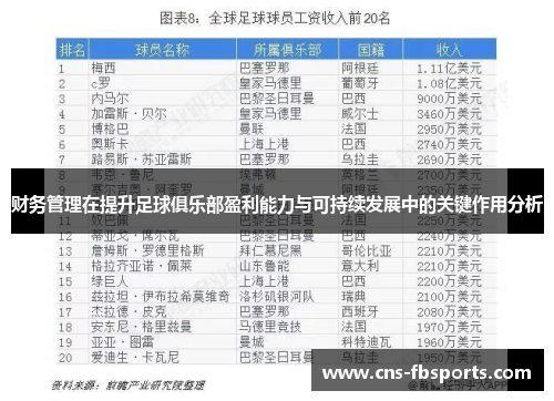 财务管理在提升足球俱乐部盈利能力与可持续发展中的关键作用分析
